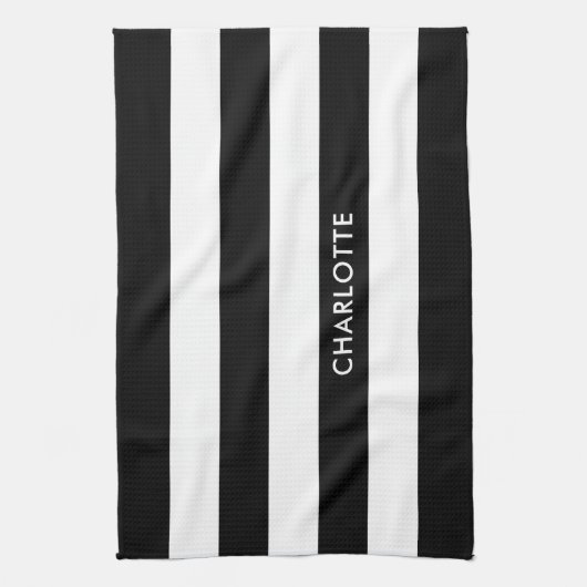 Aangepaste luxe zwarte en witte streep theedoek (Verticaal)