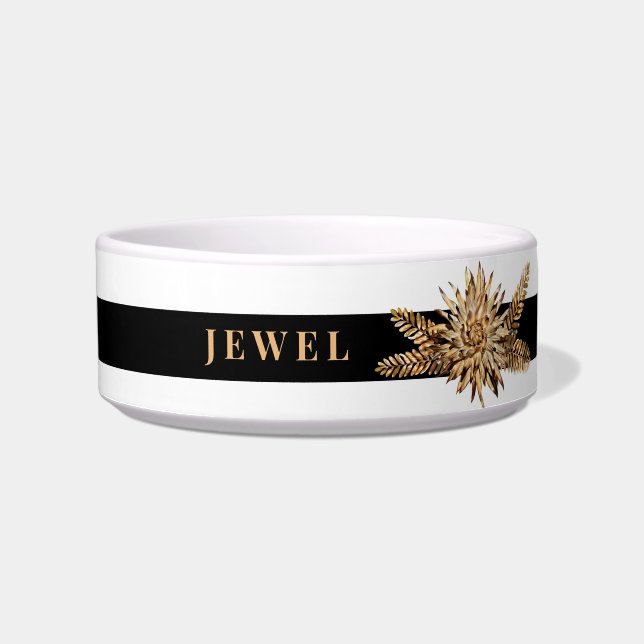 Aangepaste Luxury Golden Flowers Elegant Classy Voerbakje (Voorkant)