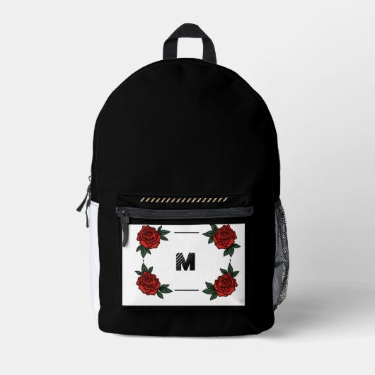 Aangepaste "M" Monogram met Rode Roos Zwart achter Bedrukte Rugzak (Voorkant)
