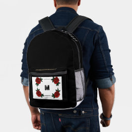 Aangepaste "M" Monogram met Rode Roos Zwart achter Bedrukte Rugzak