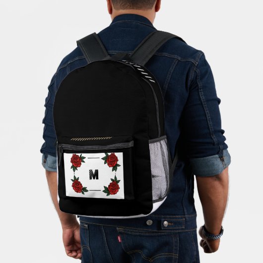 Aangepaste "M" Monogram met Rode Roos Zwart achter Bedrukte Rugzak (Insitu (model))