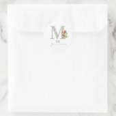 Aangepaste M-naam Floral Flower Classy Letter M Mo Ronde Sticker (Tas)