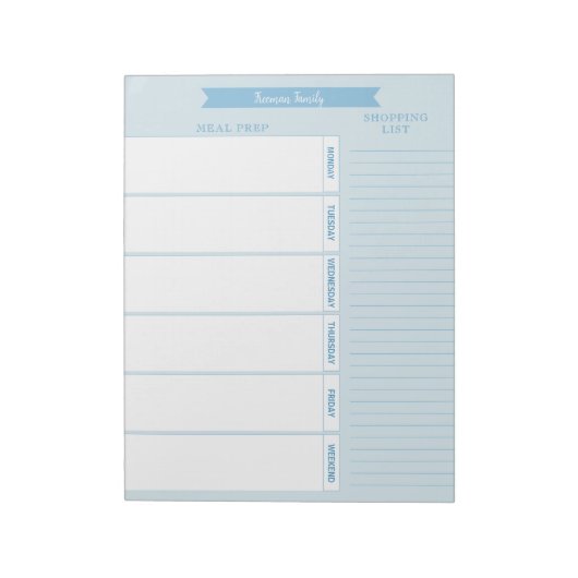 Aangepaste maaltijdplanner en blauw winkellijst notitieblok (Linkerzijde)