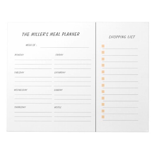 Aangepaste Maaltijdplanner en boodschappenlijst Notitieblok (Voorkant)