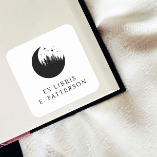 Aangepaste Maan Bos & Sterren Ex Libris Boekplaat Vierkante Sticker