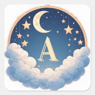 🌙 Aangepaste Maan- en Sterren Baby Shower Ontwerp Vierkante Sticker