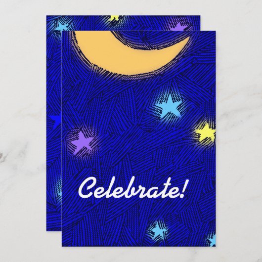 Aangepaste maan en sterren feest uitnodiging (Voorkant / Achterkant)