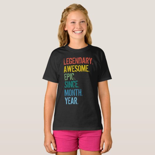 Aangepaste maand en jaar geboorte T-shirt (Voorkant volledig)