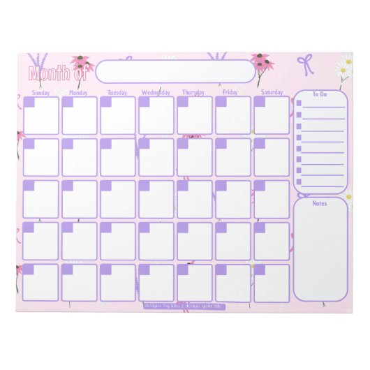 Aangepaste maandelijkse planner | Wildflowers & Bo Notitieblok (Voorkant)