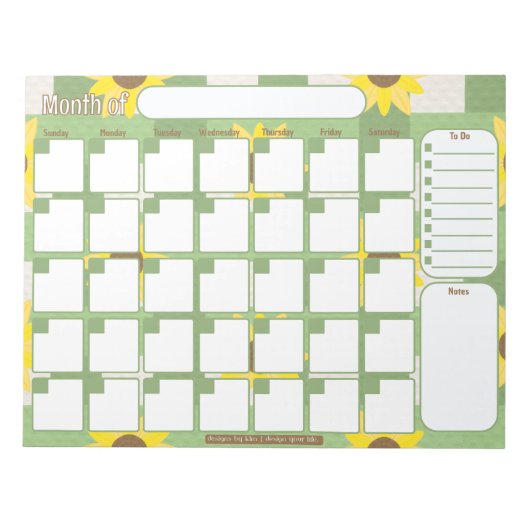 Aangepaste maandelijkse planner | Zonnebloem gepla Notitieblok (Voorkant)