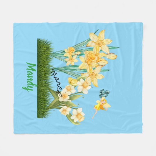 Aangepaste maart Geboorte Bloemen & Steen Fleece Deken (Voorkant (Horizontaal))