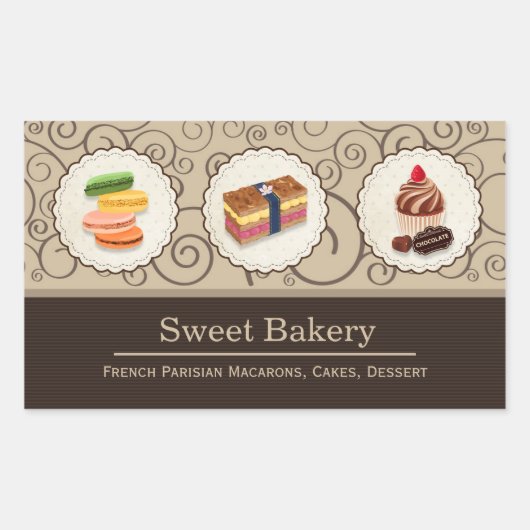 Aangepaste Macaron Chocolade Cupcake Bakery Store Rechthoekige Sticker (Voorkant)