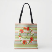 Aangepaste Madeliefjes Klaprozen Monogram Bloemenk Tote Bag (Voorkant)
