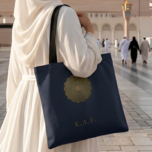 Aangepaste Madinah Navy Islamitische Rozet Tote Bag