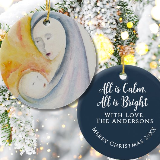 Aangepaste Madonna en Kind Midnight Blue Keepsake Keramisch Ornament