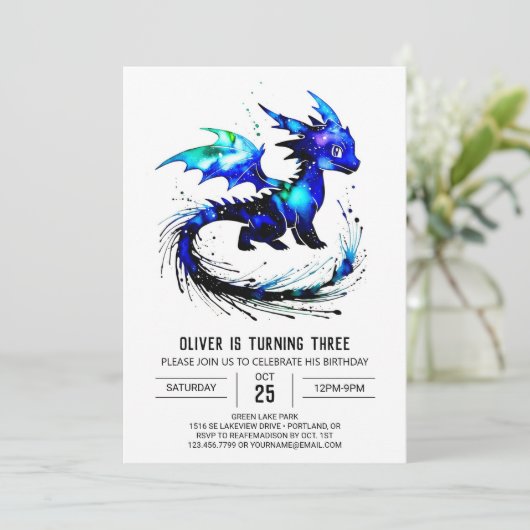 Aangepaste magische draak digitale jongen verjaard kaart (Staand voorkant)