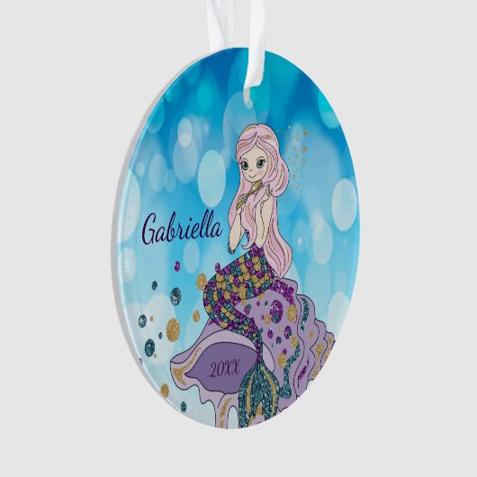 Aangepaste Magische Glitter Mermaid Ornament (voorkant)