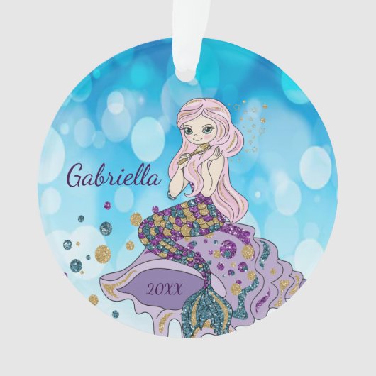 Aangepaste Magische Glitter Mermaid Ornament (voorkant)