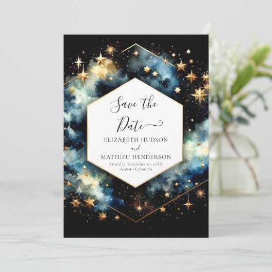 Aangepaste magische hemelse bruiloft save the date (Staand voorkant)