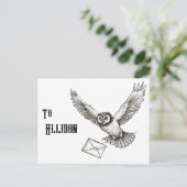 Aangepaste Magische Owl Black en White Flight Post Briefkaart (Staand voorkant)