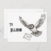 Aangepaste Magische Owl Black en White Flight Post Briefkaart (Voorkant / Achterkant)