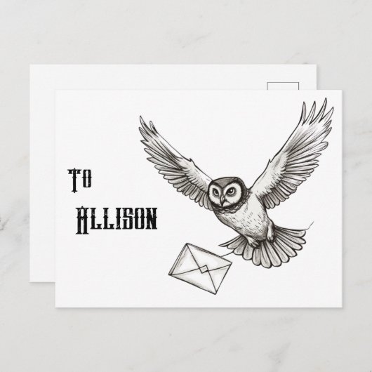 Aangepaste Magische Owl Black en White Flight Post Briefkaart (Voorkant / Achterkant)