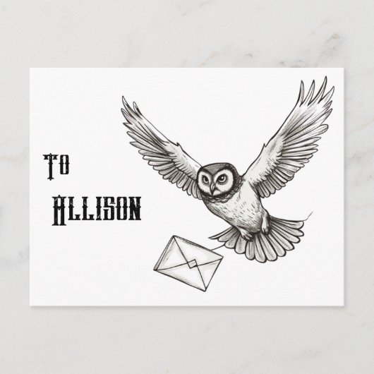 Aangepaste Magische Owl Black en White Flight Post Briefkaart (Voorkant)