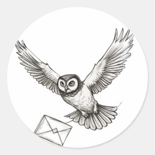 Aangepaste Magische Owl Black en White Flight Post Ronde Sticker
