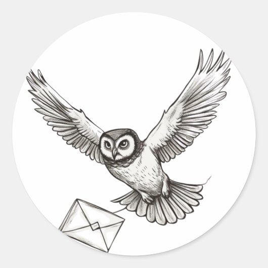 Aangepaste Magische Owl Black en White Flight Post Ronde Sticker (Voorkant)