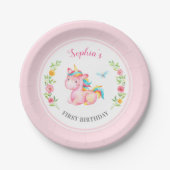 Aangepaste Magische Unicorn First Birthday Party Papieren Bordje (Voorkant)