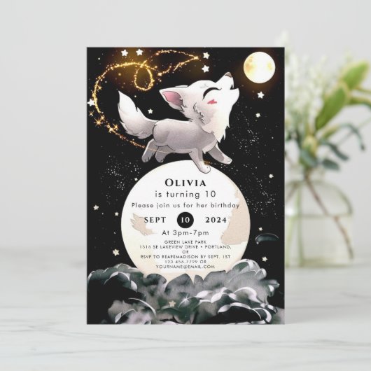 Aangepaste magische wolf verjaardag kaart (Staand voorkant)