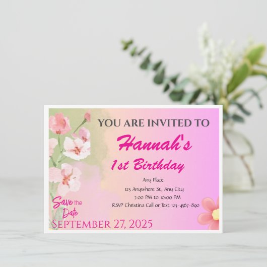 Aangepaste Magnet Kaart Uitnodiging voor Meisjes (Staand voorkant)