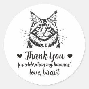Aangepaste Maine Coon Kat Huwelijksgunststickers Ronde Sticker