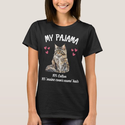 Aangepaste Maine Coon Pajama Art T-shirt (Voorkant)