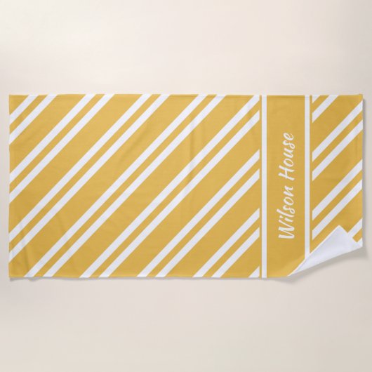 Aangepaste maïsgele en witte strepen strandlaken (Voorkant)