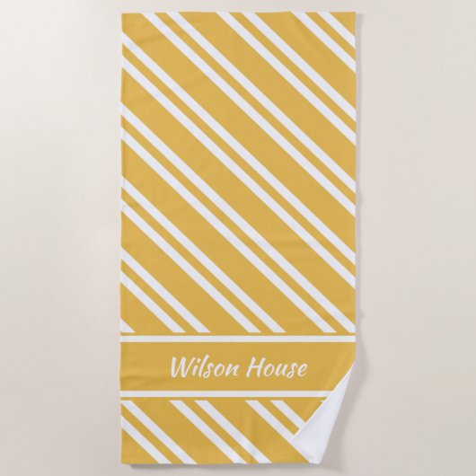 Aangepaste maïsgele en witte strepen strandlaken (Voorkant)