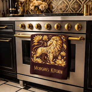 Aangepaste Majestic Gouden Leeuw Theedoek
