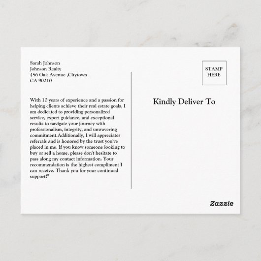 Aangepaste makelaar Bedankt voor de klant Briefkaart (Achterkant)