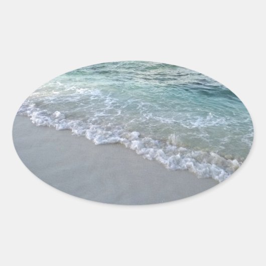 Aangepaste Maldiven Zee Waves Zand Natuur Blank Ovale Sticker (Voorkant)