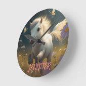 Aangepaste malse bloemige eenhoorns vliegend pony- ronde klok (Hoek)