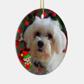 Aangepaste Maltese Dog-foto met Cute Elf Keramisch Ornament (Rechts)
