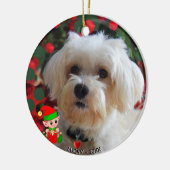 Aangepaste Maltese Dog-foto met Cute Elf Keramisch Ornament (Links)