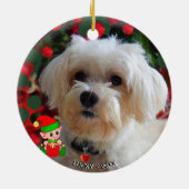 Aangepaste Maltese Dog-foto met Cute Elf Keramisch Ornament (Achterkant)