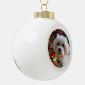 Aangepaste Maltese Dog-foto met Cute Elf Keramische Bal Ornament (Links)