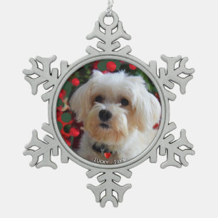 Aangepaste Maltese Dog-foto Tin Sneeuwvlok Ornament