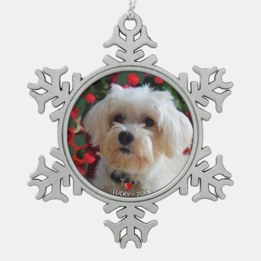 Aangepaste Maltese Dog-foto Tin Sneeuwvlok Ornament (Voorkant)