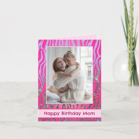 Aangepaste Mam Roze tijger print Birthday Kaart (Voorkant)