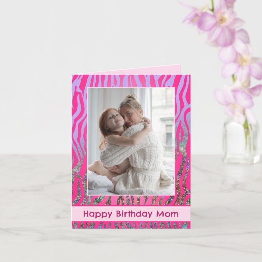 Aangepaste Mam Roze tijger print Birthday Kaart (Orchidee)