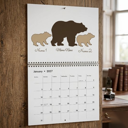 Aangepaste Mama Beer Met 2 Kinder Namen Moederdag Kalender