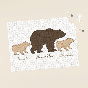 Aangepaste Mama Beer Met 2 Kinder Namen Moederdag Legpuzzel